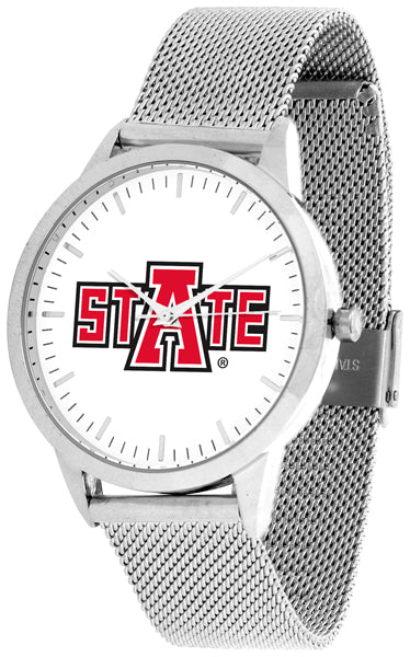 Arkansas State Red Wolves Statement Mesh Band Unisex Watch - Silver