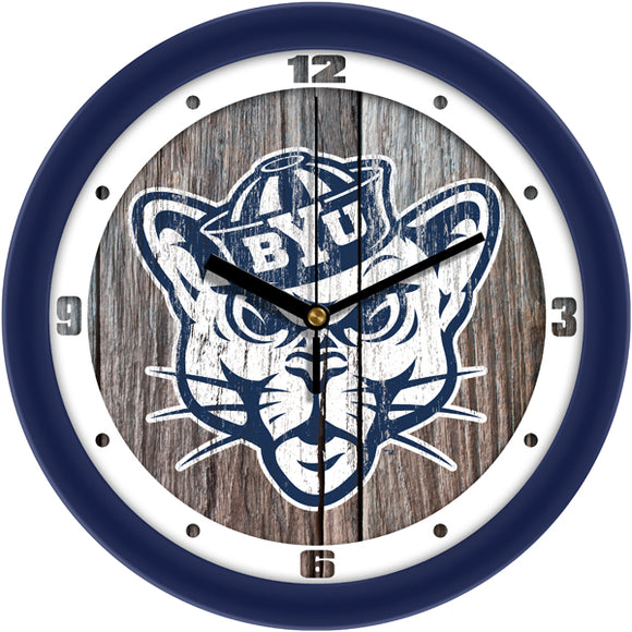BYU Cougars Wall Clock - Weathered Wood