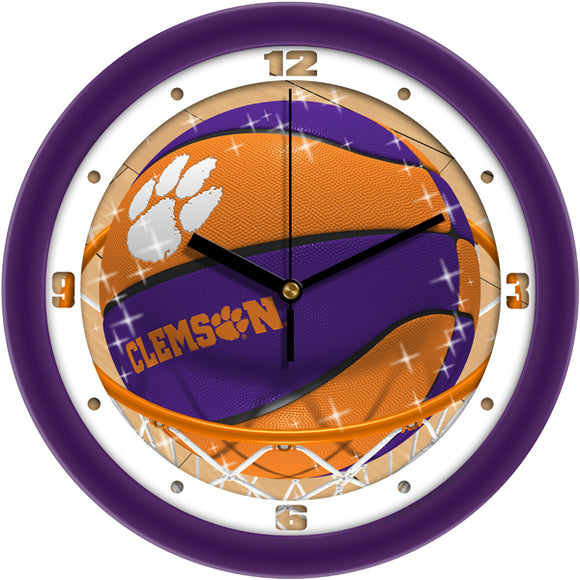 Clemson Tigers Wall Clock - Basketball Slam Dunk