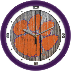 Clemson Tigers Wall Clock - Weathered Wood