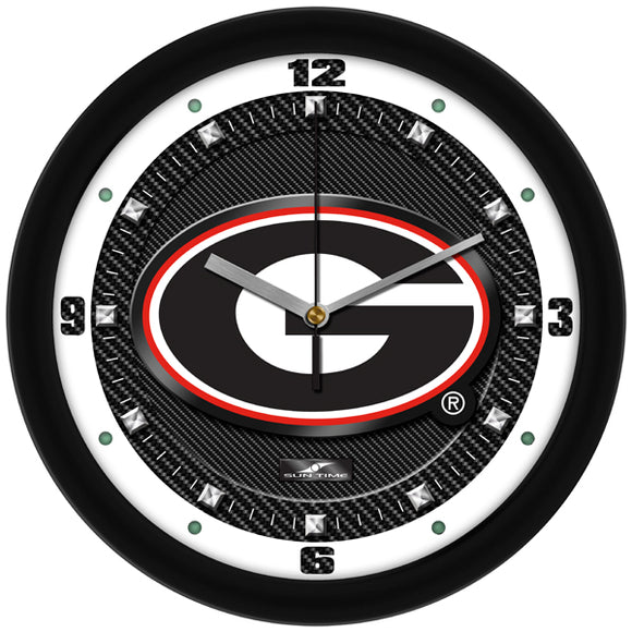 Georgia Bulldogs Wall Clock - Carbon Fiber Textured