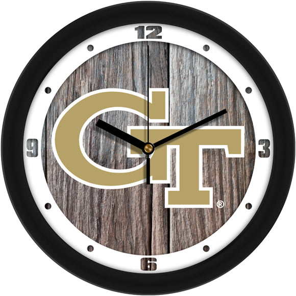 Georgia Tech Wall Clock - Weathered Wood