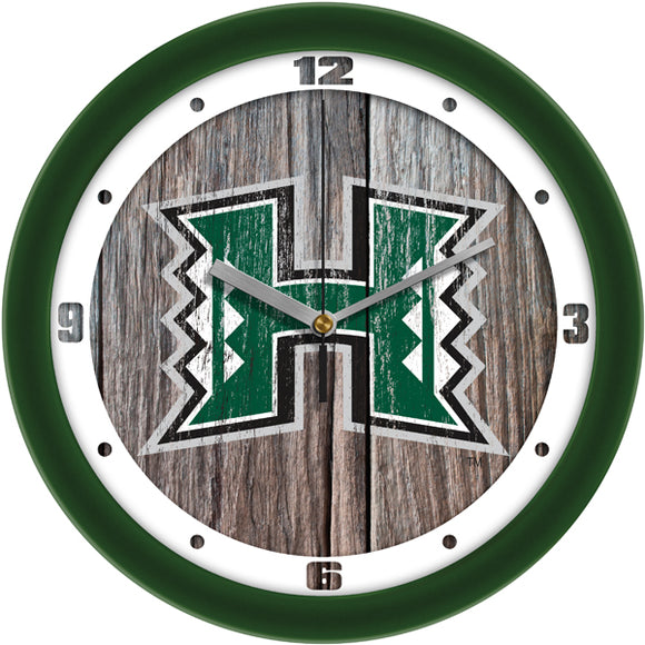 Hawaii Warriors Wall Clock - Weathered Wood