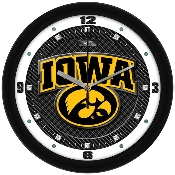 Iowa Hawkeyes Wall Clock - Carbon Fiber Textured