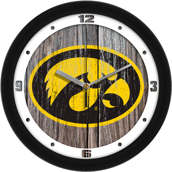 Iowa Hawkeyes Wall Clock - Weathered Wood