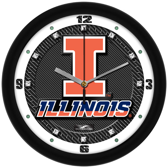 Illinois Fighting Illini Wall Clock - Carbon Fiber Textured