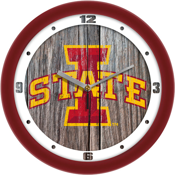 Iowa State Wall Clock - Weathered Wood