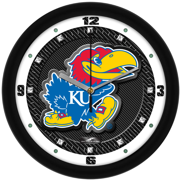 Kansas Jayhawks Wall Clock - Carbon Fiber Textured