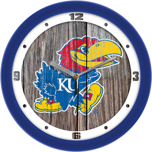 Kansas Jayhawks Wall Clock - Weathered Wood