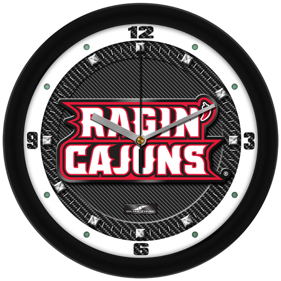 Louisiana Ragin' Cajuns Wall Clock - Carbon Fiber Textured