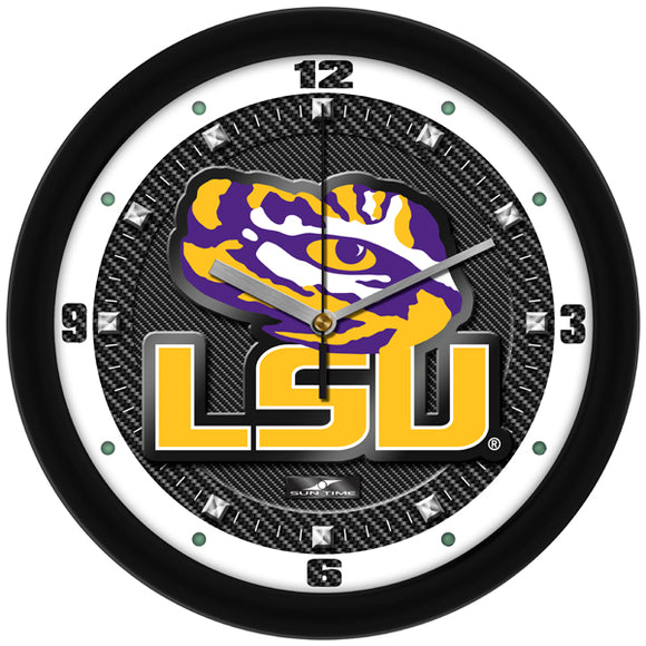 LSU Tigers Wall Clock - Carbon Fiber Textured