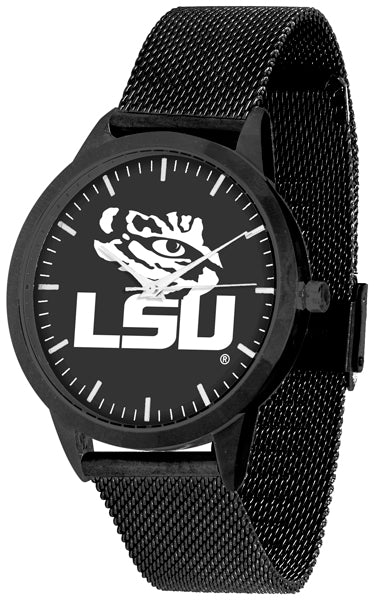 LSU Tigers Statement Mesh Band Unisex Watch - Black - Black Dial