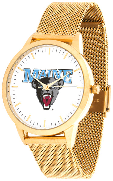 Maine Black Bears Statement Mesh Band Unisex Watch - Gold