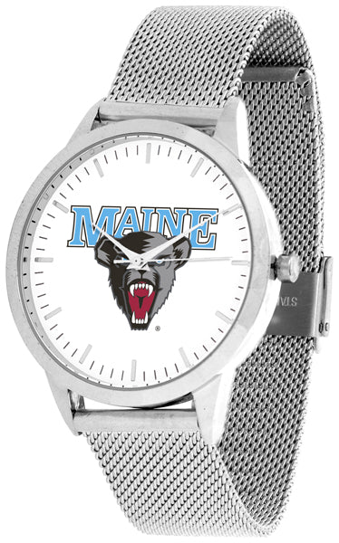 Maine Black Bears Statement Mesh Band Unisex Watch - Silver
