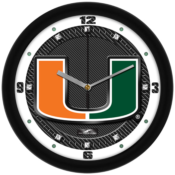 Miami Hurricanes Wall Clock - Carbon Fiber Textured