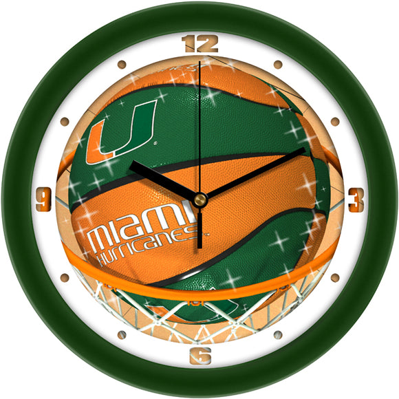 Miami Hurricanes Wall Clock - Basketball Slam Dunk