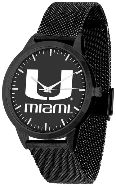 Miami Hurricanes Statement Mesh Band Unisex Watch - Black - Black Dial