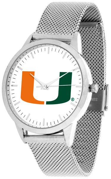 Miami Hurricanes Statement Mesh Band Unisex Watch - Silver