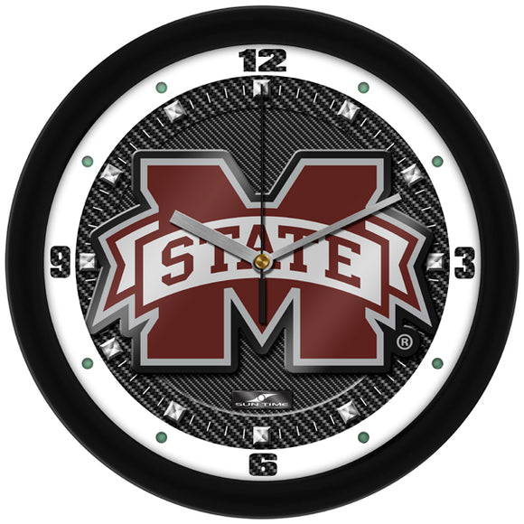 Mississippi State Wall Clock - Carbon Fiber Textured