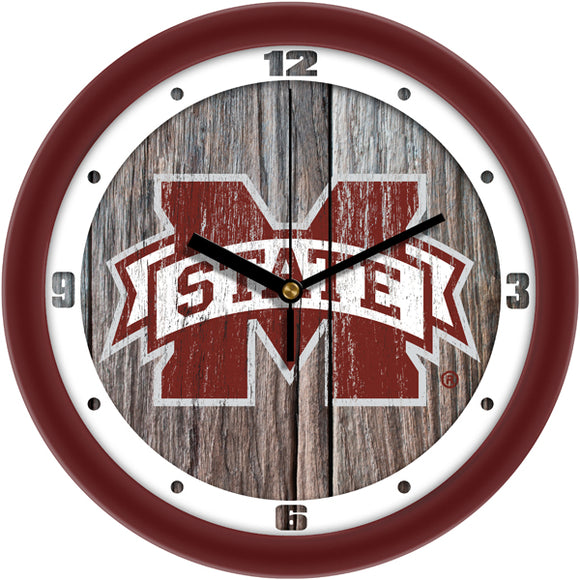 Mississippi State Wall Clock - Weathered Wood