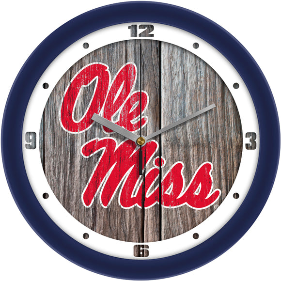 Mississippi Rebels Wall Clock - Weathered Wood