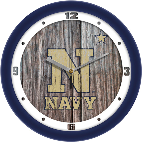 Navy Midshipmen Wall Clock - Weathered Wood