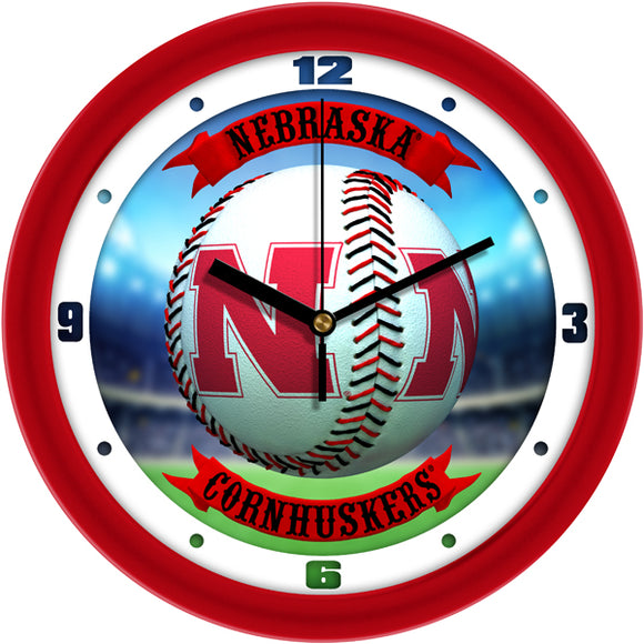 Nebraska Cornhuskers Wall Clock - Baseball Home Run