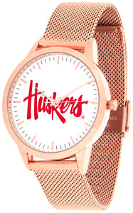 Nebraska Cornhuskers Statement Mesh Band Unisex Watch - Rose