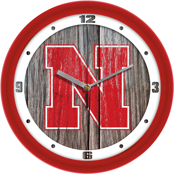 Nebraska Cornhuskers Wall Clock - Weathered Wood