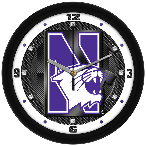 Northwestern Wildcats Wall Clock - Carbon Fiber Textured