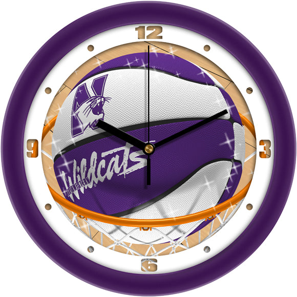 Northwestern Wildcats Wall Clock - Basketball Slam Dunk