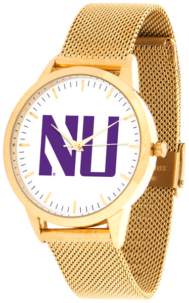 Northwestern Wildcats Statement Mesh Band Unisex Watch - Gold