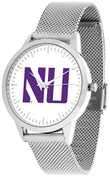 Northwestern Wildcats Statement Mesh Band Unisex Watch - Silver