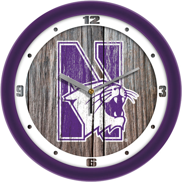 Northwestern Wildcats Wall Clock - Weathered Wood