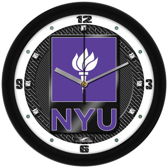 NYU Violets Wall Clock - Carbon Fiber Textured