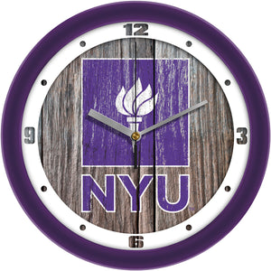 NYU Violets Wall Clock - Weathered Wood