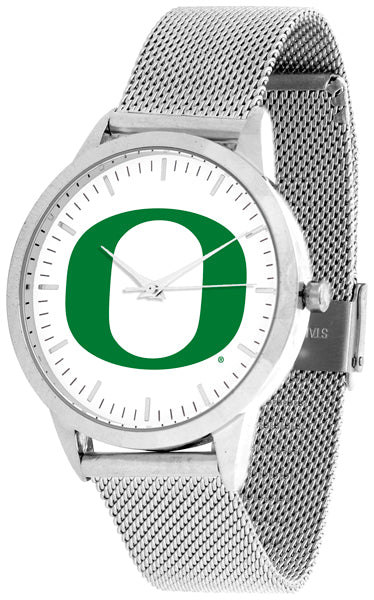 Oregon Ducks Statement Mesh Band Unisex Watch - Silver