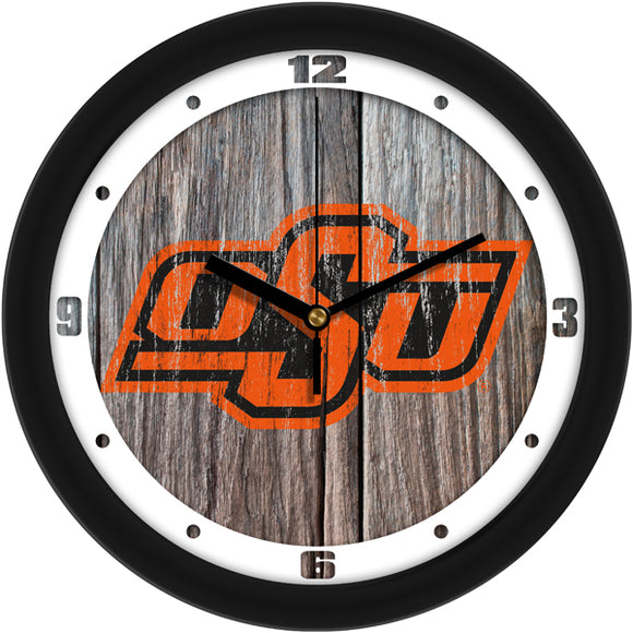 Oklahoma State Wall Clock - Weathered Wood