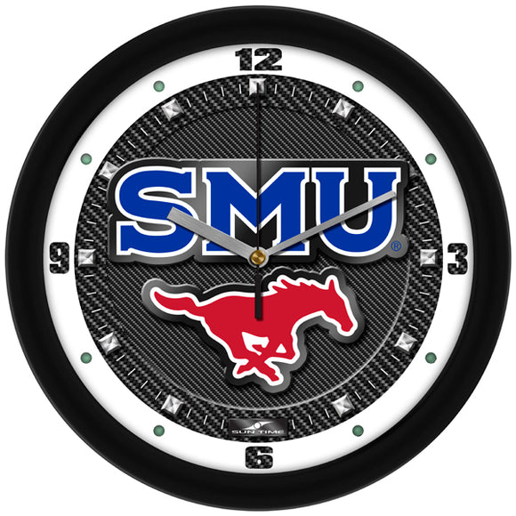 SMU Mustangs Wall Clock - Carbon Fiber Textured