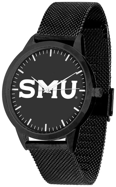 SMU Mustangs Statement Mesh Band Unisex Watch - Black - Black Dial