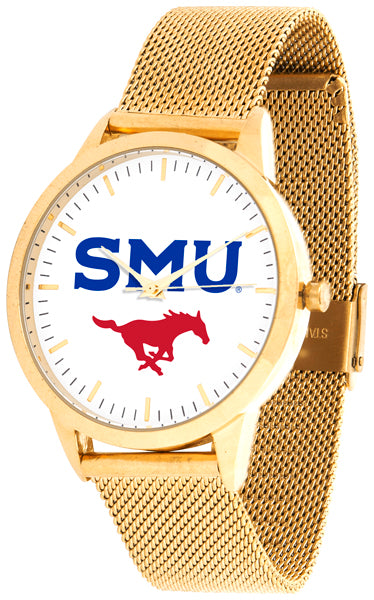 SMU Mustangs Statement Mesh Band Unisex Watch - Gold