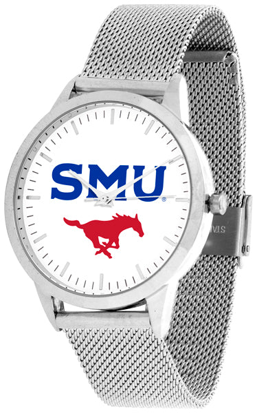 SMU Mustangs Statement Mesh Band Unisex Watch - Silver