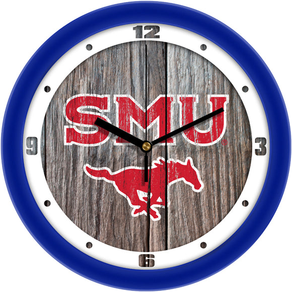 SMU Mustangs Wall Clock - Weathered Wood