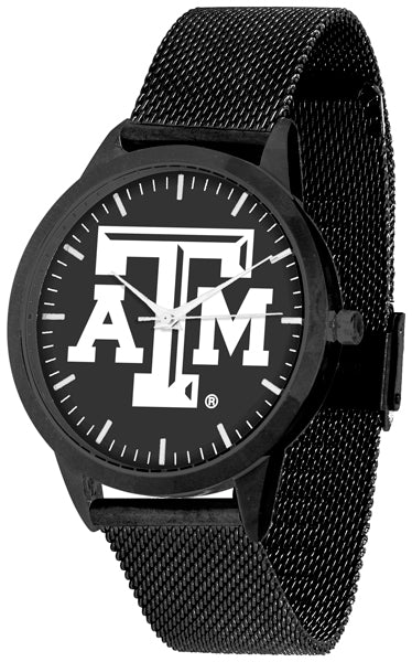 Texas A&M Statement Mesh Band Unisex Watch - Black - Black Dial