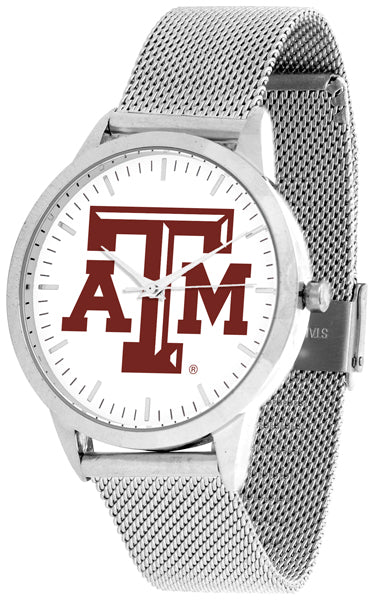 Texas A&M Statement Mesh Band Unisex Watch - Silver