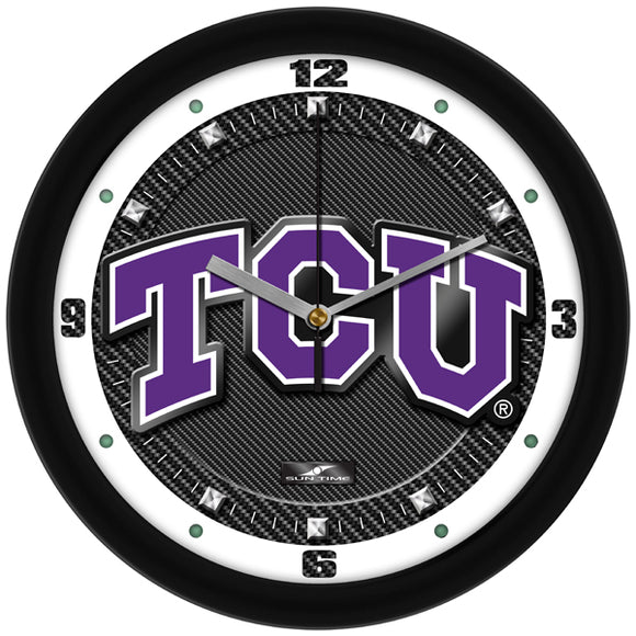 TCU Horned Frogs Wall Clock - Carbon Fiber Textured