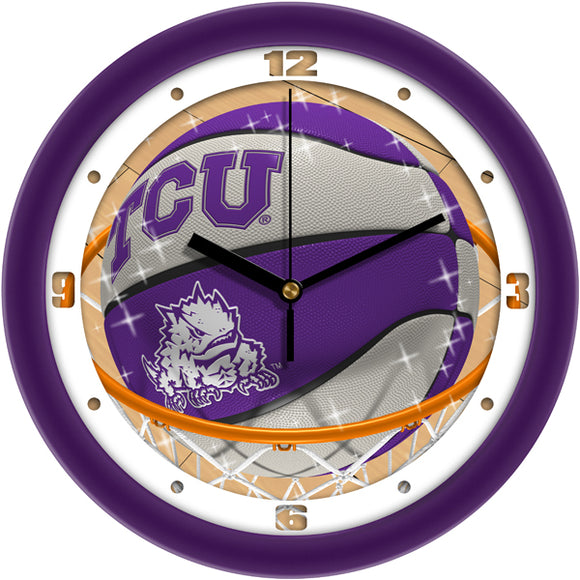 TCU Horned Frogs Wall Clock - Basketball Slam Dunk