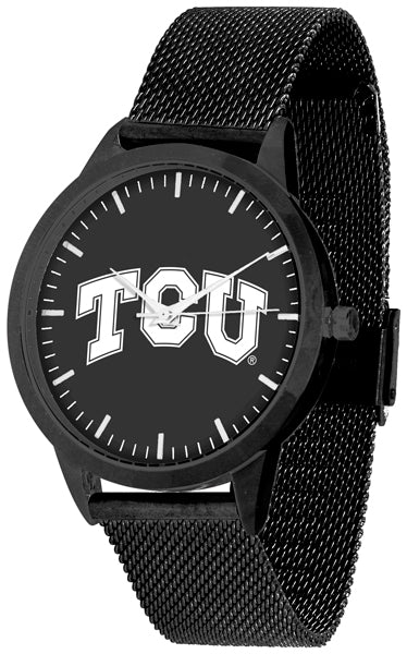 TCU Horned Frogs Statement Mesh Band Unisex Watch - Black - Black Dial