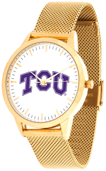 TCU Horned Frogs Statement Mesh Band Unisex Watch - Gold