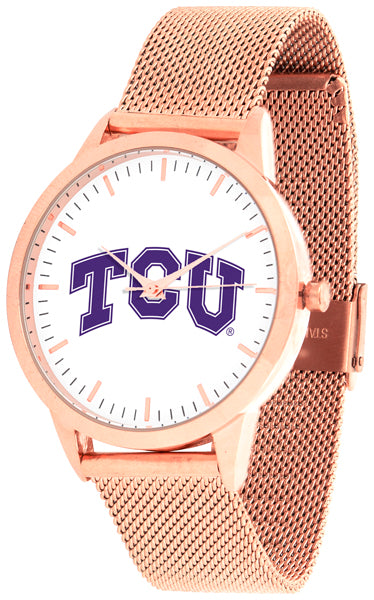TCU Horned Frogs Statement Mesh Band Unisex Watch - Rose